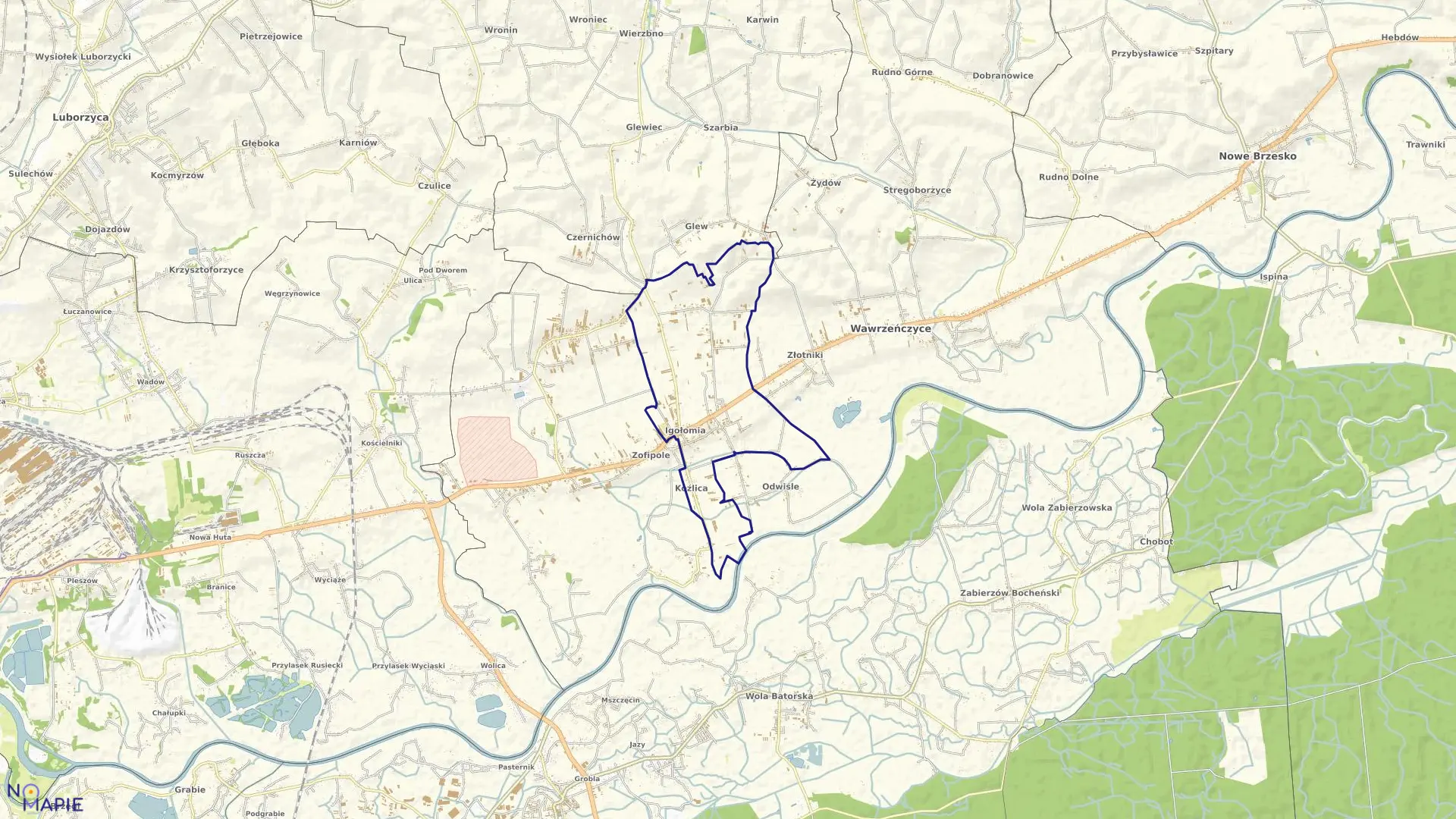 Mapa obrębu Igołomia w gminie Igołomia-Wawrzeńczyce