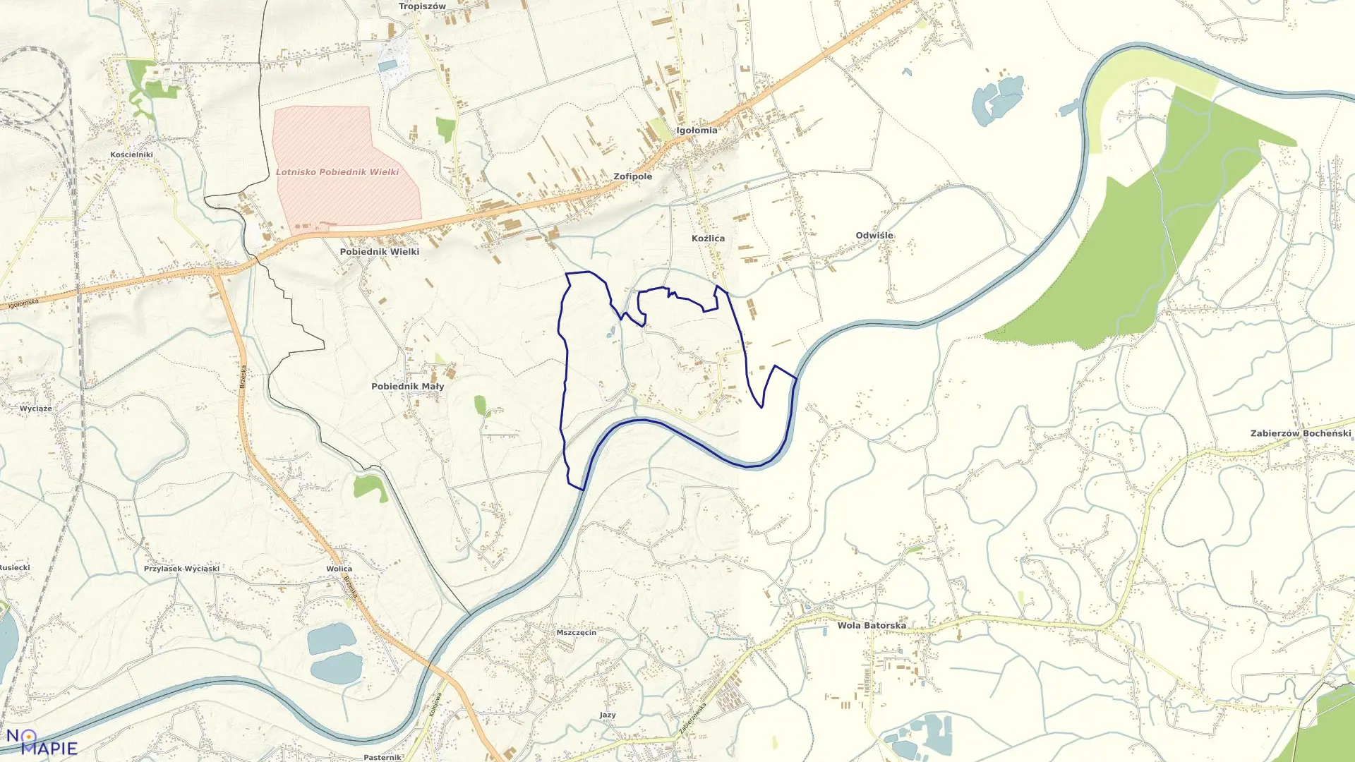 Mapa obrębu Koźlica w gminie Igołomia-Wawrzeńczyce