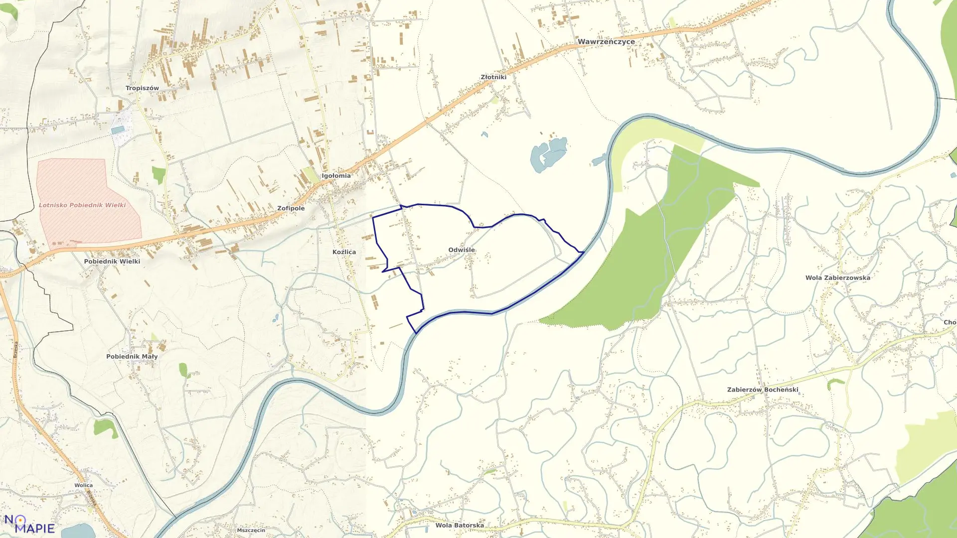 Mapa obrębu Odwiśle w gminie Igołomia-Wawrzeńczyce