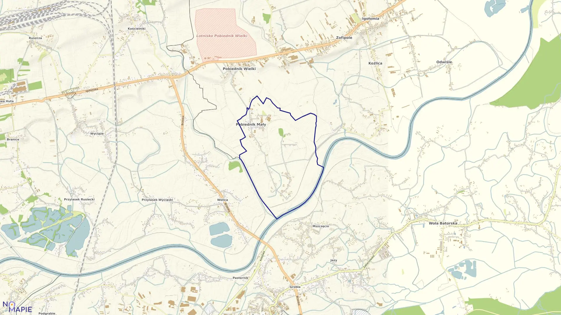 Mapa obrębu Pobiednik Mały w gminie Igołomia-Wawrzeńczyce