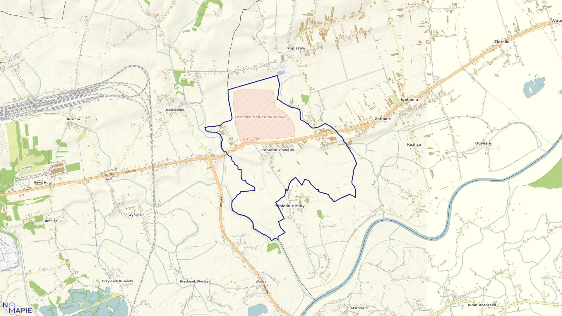 Mapa obrębu Pobiednik Wielki w gminie Igołomia-Wawrzeńczyce