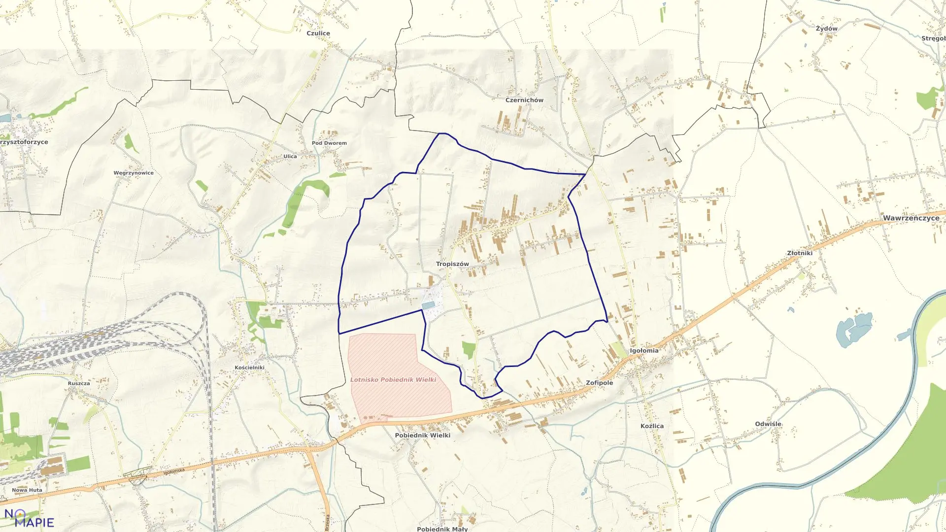 Mapa obrębu Tropiszów w gminie Igołomia-Wawrzeńczyce