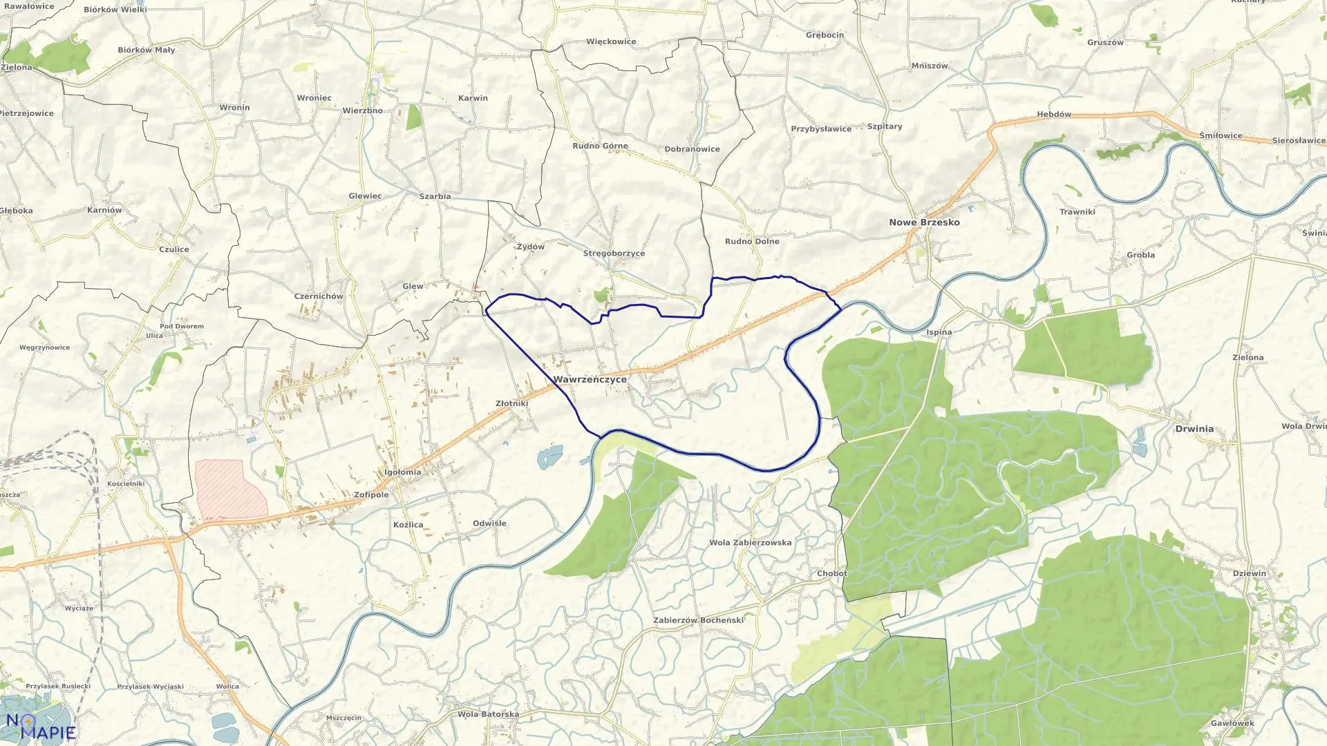 Mapa obrębu Wawrzeńczyce w gminie Igołomia-Wawrzeńczyce