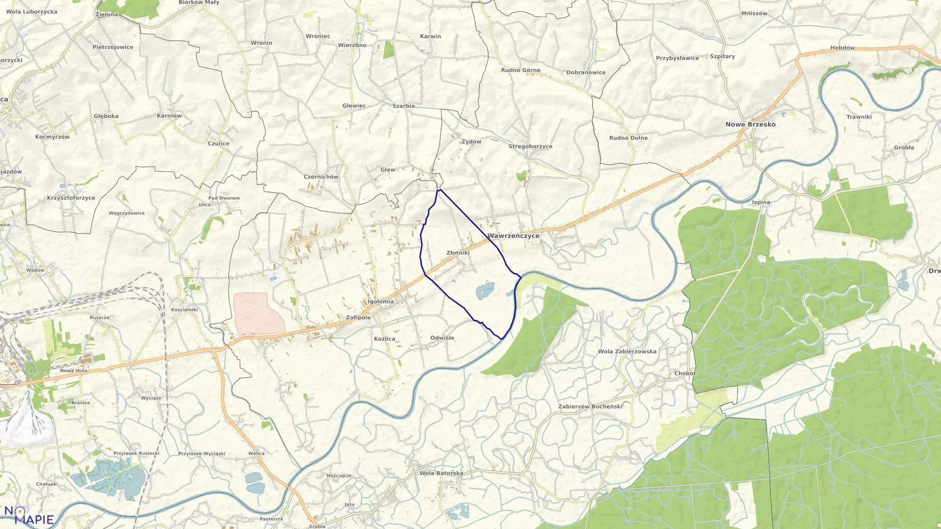 Mapa obrębu Złotniki w gminie Igołomia-Wawrzeńczyce