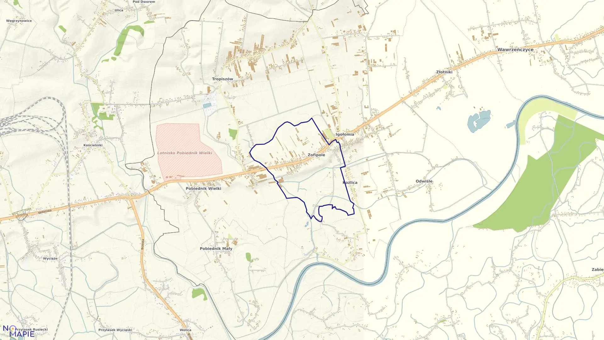 Mapa obrębu Zofipole w gminie Igołomia-Wawrzeńczyce